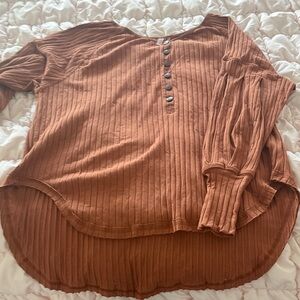 FP Movement by Free People Ribbed Henley Top - Brown